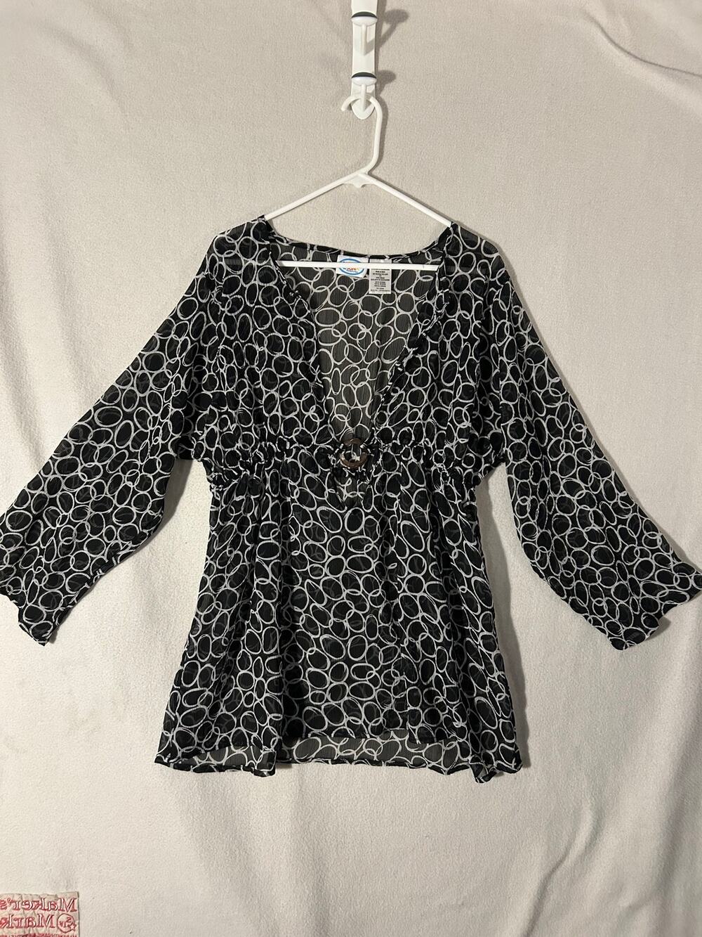 Sand N Sun Plus Size Black White Circle Swim Cover Up Beach Pool Wrap